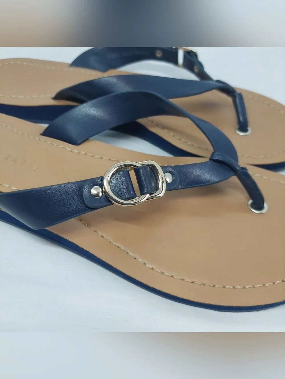 Kelly & Katie Murie Sandals Womens Size 9.5M Navy Blue Metallic Hardware Casual